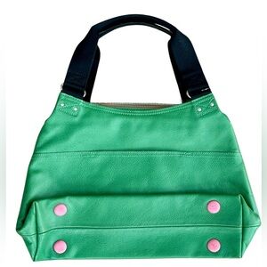 Orla Kiely Green Leather Embossed Flower Shoulder Bag NWOT